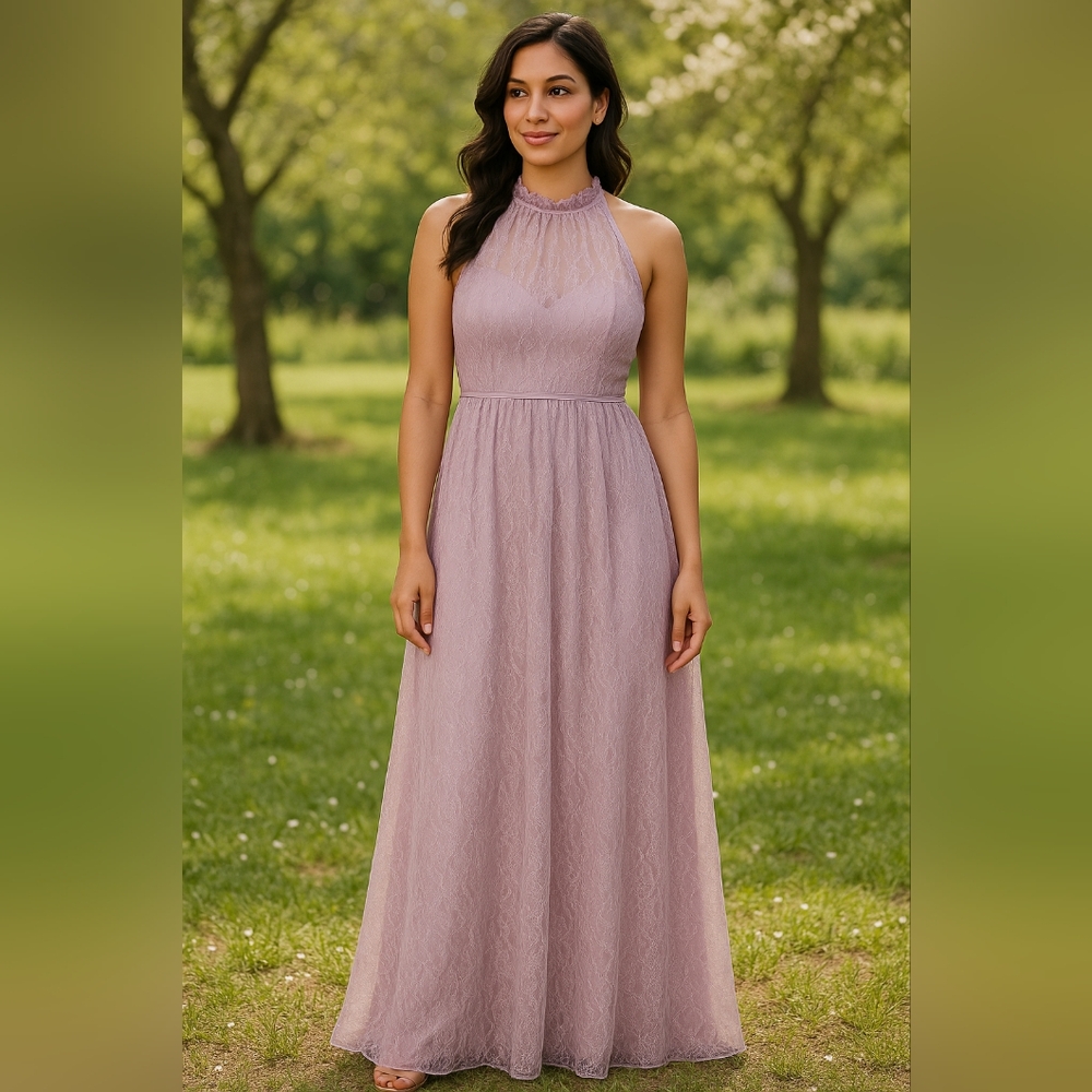 Elegant Lavender Halter Neck Dress